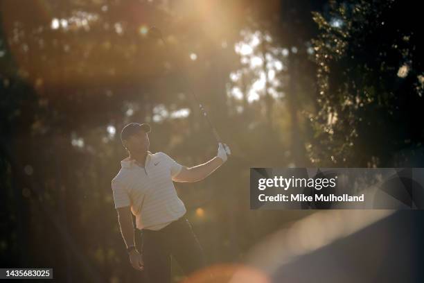 Rory McIlroy reacts to a tee shot on the 17th hole during the third round of the CJ Cup at Congaree Golf Club on October 22, 2022 in Ridgeland, South...