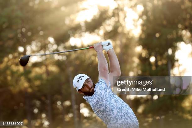 Jon Rahm of Spain hits a tee shot on the 17th hole during the third round of the CJ Cup at Congaree Golf Club on October 22, 2022 in Ridgeland, South...