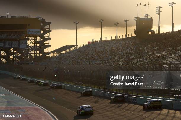 General view of racing during the NASCAR Xfinity Series Contender Boats 300 at Homestead-Miami Speedway on October 22, 2022 in Homestead, Florida.