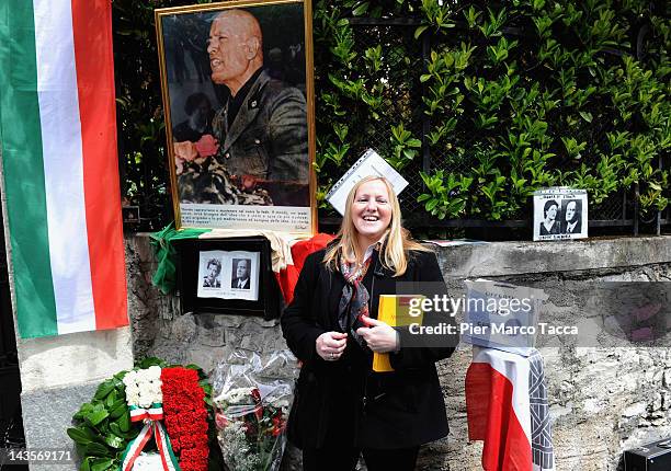 Claudia Lingeri Mayor of Mezzegra attends a commemoration ceremony for the death of Italian dictator Benito Mussolini and his mistress, Claretta...