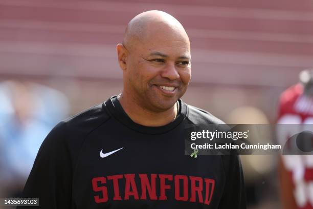 Head coach David Shaw of the Stanford Cardinal looks on before the game against the Arizona State Sun Devils at Stanford Stadium on October 22, 2022...