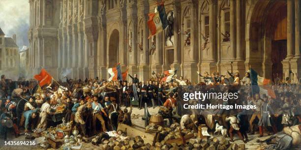 Lamartine refusant le drapeau rouge devant l'Hôtel de Ville, circa 1848. Lamartine rejecting the red flag in front of the Hôtel de Ville. Revolution...