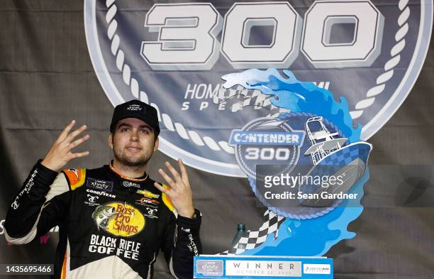 Noah Gragson, driver of the Bass Pro Shops/TrueTimber/BRCC Chevrolet, vl the NASCAR Xfinity Series Contender Boats 300 at Homestead-Miami Speedway on...