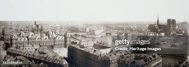 Panorama taken from Tour Saint-Jacques towards Ile de la Cité, 1st and 4th arrondissements, Paris, 1867. Artist Unknown.