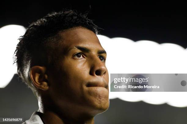 Angelo of Santos looks on during the match between Santos and Corinthians as part of Brasileirao Series A 2022 at Vila Belmiro Stadium on October 22,...