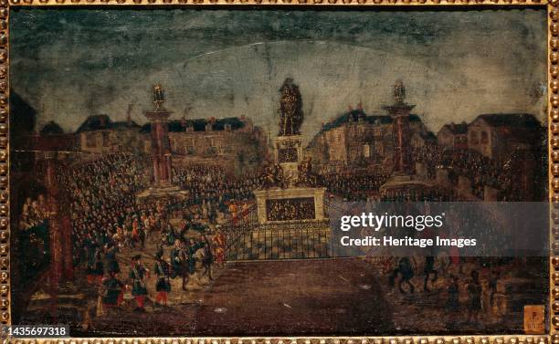 Inauguration of the statue of Louis XIV, place des Victoires, current 1st and 2nd arrondissements, March 28 between 1681 and 1691. Artist Unknown.