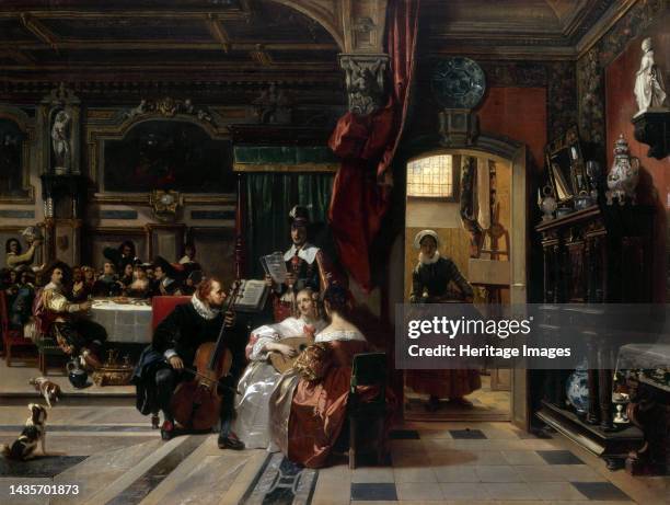 Van Dyck à Londres, 1837. Van Dyck in London. The Flemish painter Van Dyck sits at a table, while four musicians in the foreground prepare to play....