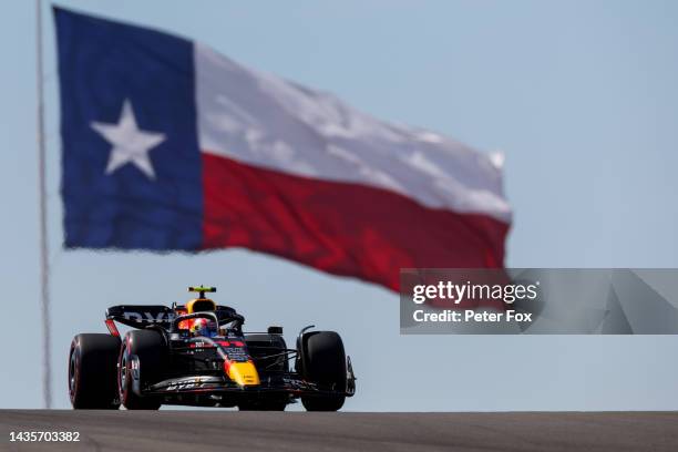 Sergio Perez of Mexico and Red Bull Racing during qualifying ahead of the F1 Grand Prix of USA at Circuit of The Americas on October 22, 2022 in...