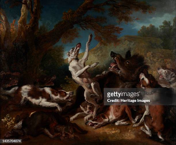 Chasse au sanglier, d'après Hondius, between 1686 and 1755. Boar hunt, after Abraham Hondius. Artist Jean-Baptiste Oudry.