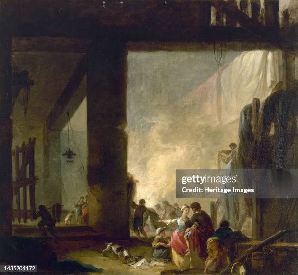La Blanchisserie, between 1758 and 1759. The laundry. Washerwomen in an ancient building, Italy. Artist Hubert Robert.