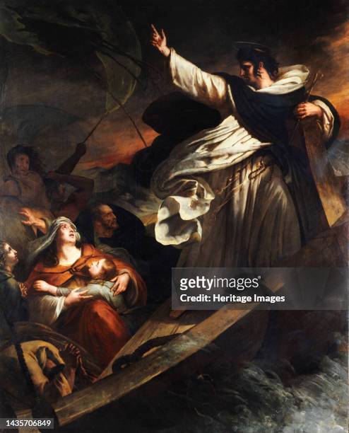 Saint Thomas d'Aquin prêchant la confiance en Dieu pendant la tempête, 1823. St Thomas Aquinas declares his confidence in God during the storm....