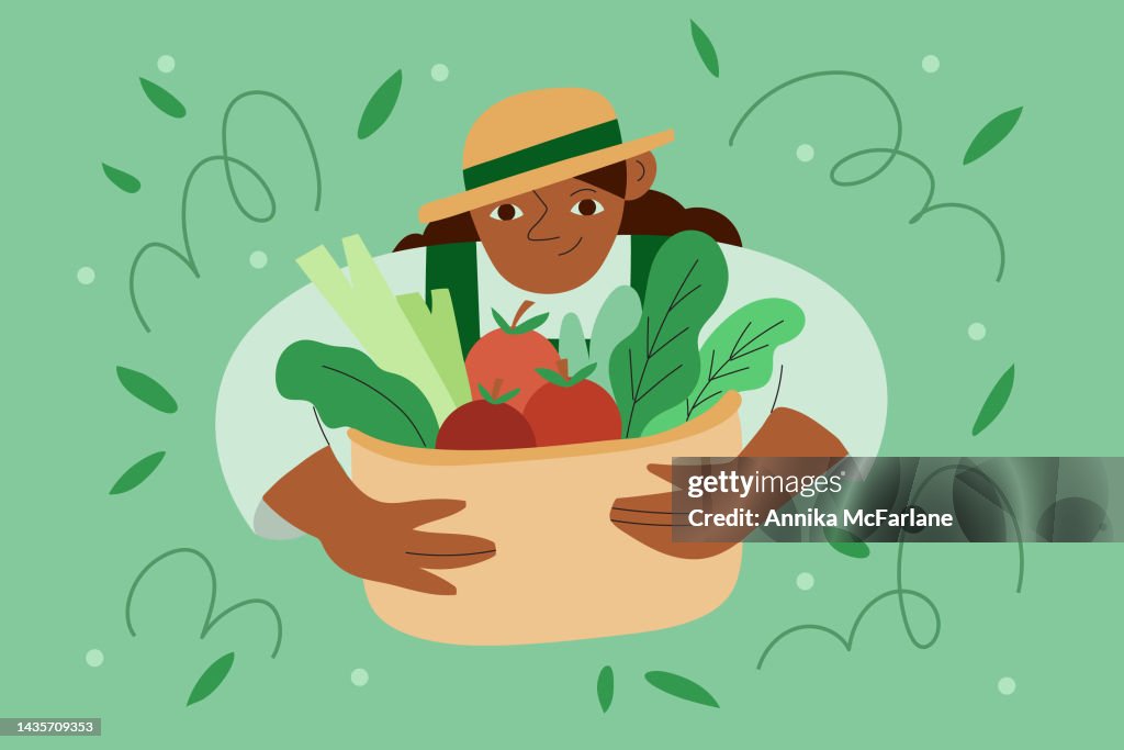 A Woman Farmer Happily Shows Her Harvested Homegrown Produce