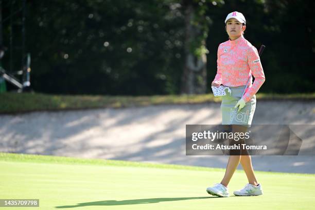 Mone Inami of Japan is seen on the 1st green during the final round of the Nobuta Group Masters GC Ladies at Masters Golf Club on October 23, 2022 in...