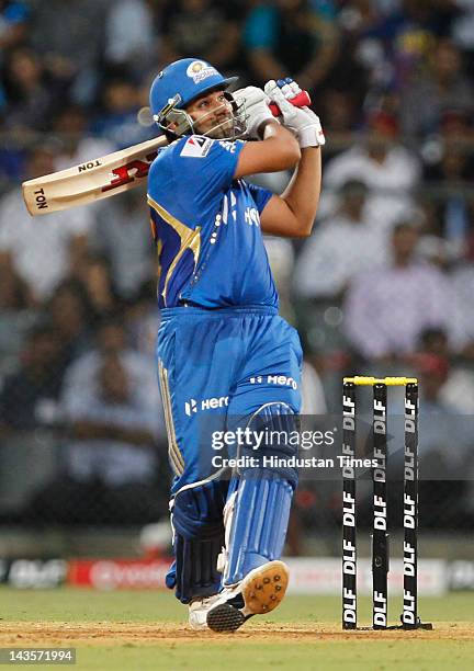 Mumbai Indians batsman Rohit Sharma plays a shot during IPL 5 T20 cricket match played between Mumbai Indians And Deccan Chargers at Wankhede stadium...