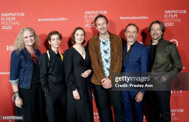 Meg LeFauve, Jacob Tremblay, Nora Twomey, Chris O'Dowd, Mychael Danna, and Jeff Danna attend Netflix's My Father's Dragon Animation is Film Premiere...