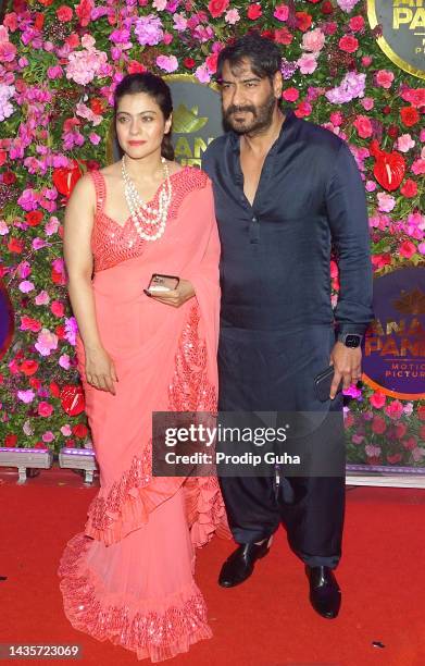 Kajol Devgan and Ajay Devgan attend Anand Pandit's Dewali bash on October 22, 2022 in Mumbai, India.