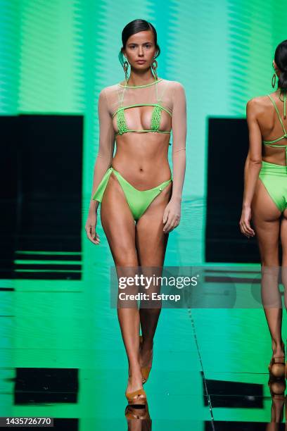 Model walks the runway at the Aurelia Gil show during the Gran Canaria Swim Week by Moda Calida at Las Palmas de Gran Canaria on October 22, 2022 in...