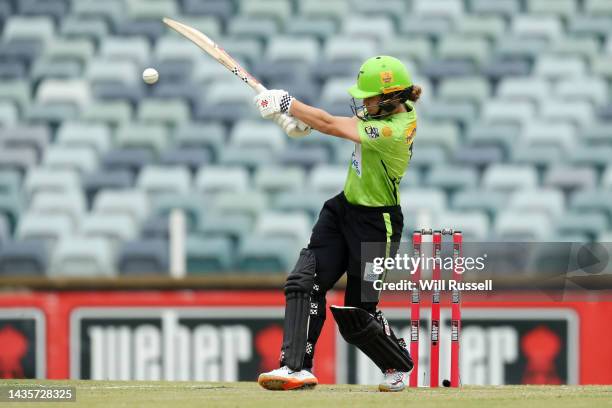 Phoebe Litchfield of the Thunder bats during the Women's Big Bash League match between the Sydney Thunder and the Melbourne Stars at WACA, on October...