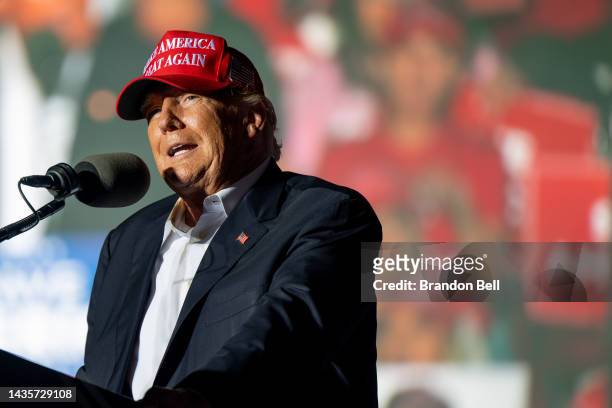 Former U.S President Donald Trump speaks at a 'Save America' rally on October 22, 2022 in Robstown, Texas. The former president, alongside other...