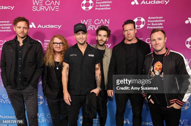 Brent Kutzle, Drew Brown, Ryan Tedder, Brian Willett, Zach Filkins, and Eddie Fisher OneRepublic attend Audacy's 9th annual We Can Survive at...