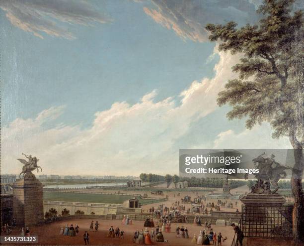 Place Louis XV and the Champs-Elysées, seen from the swing bridge, around 1780, current Place de la Concorde, current 8th arrondissement, between...
