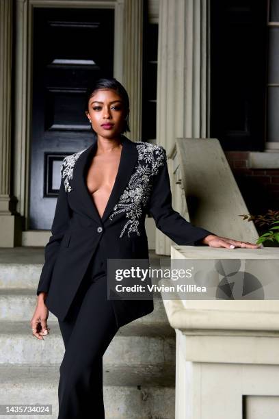 Javicia Leslie poses in the IMDb Portrait Studio at the 2022 Outfest Legacy Awards Gala at Paramount Studios on October 22, 2022 in Los Angeles,...