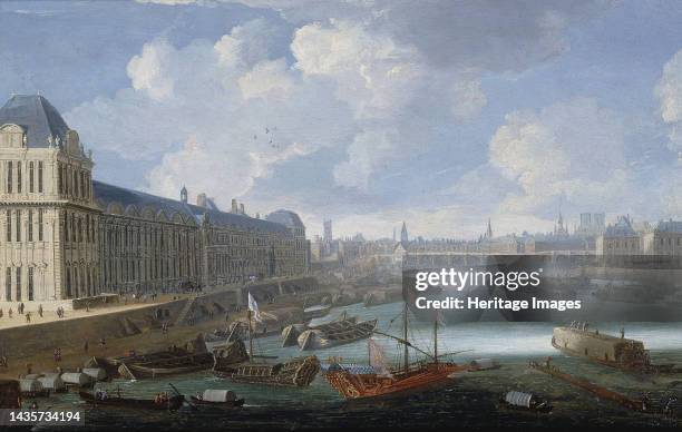 Grande Galerie of the Louvre, Pont-Neuf, the Cité, College des Quatres-Nations, around 1670. On the Seine, the royal galley, between 1670 and 1685....