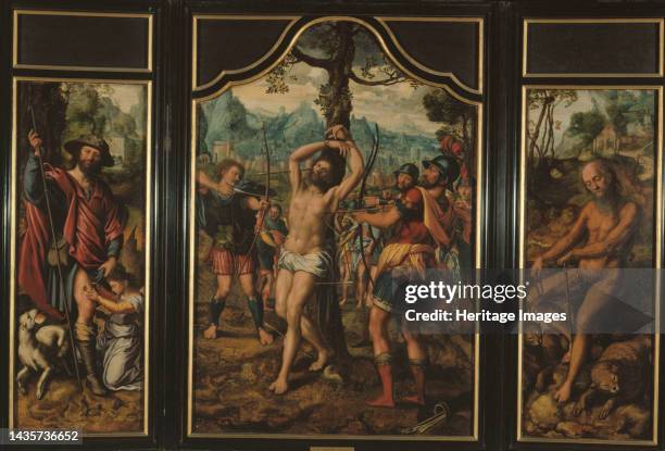 Triptych of the martyrdom of Saint Sebastian : Saint Roch , Saint Onuphre , Saint Peter , Saint Etienne , between 1525 and 1566. Artist Jan Sanders...