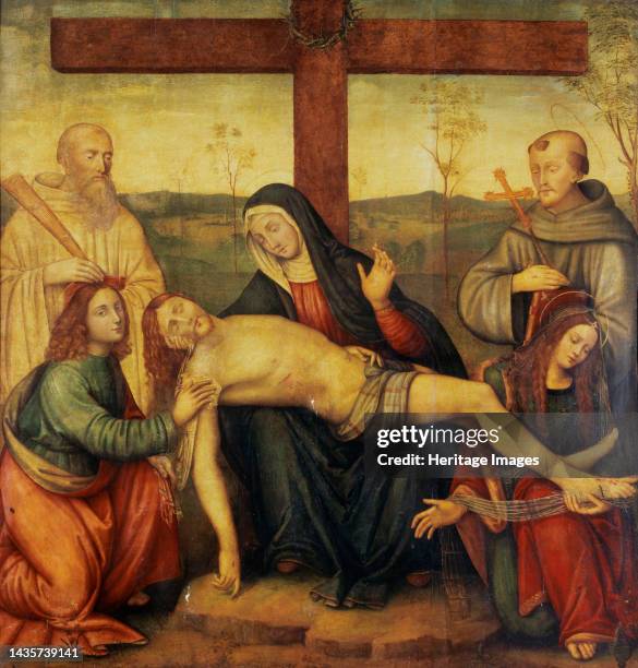 Pieta with Saint Benedict, Saint Francis, Saint John and Saint Mary Magdalene, between 1500 and 1525. Artist Raffaellino del Garbo.