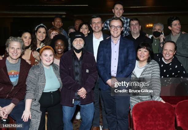 United States Secretary of Transportation Pete Buttigieg and husband Chasten Buttigieg pose with Stephanie J Block, Sebastian Arcelus, Krysta...