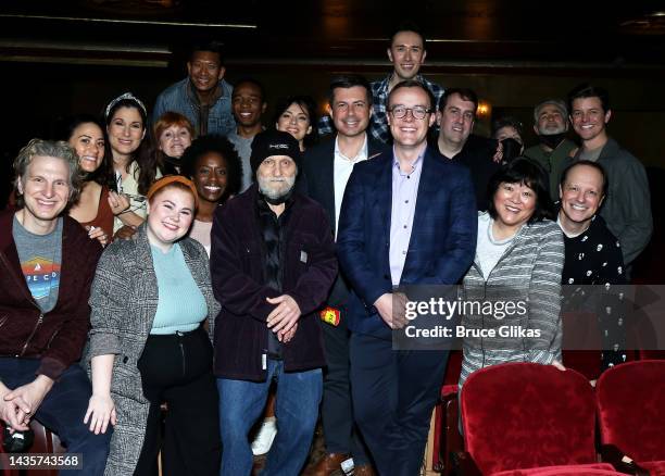 United States Secretary of Transportation Pete Buttigieg and husband Chasten Buttigieg pose with Stephanie J Block, Sebastian Arcelus, Krysta...