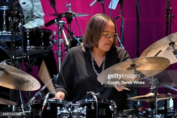 Terri Lyne Carrington perfroms on stage during the 2022 Jazz Music Awards at Cobb Energy Performing Arts Centre on October 22, 2022 in Atlanta,...