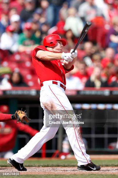 Jay Bruce of the Cincinnati Reds hits the go-ahead home run in the eighth inning against the Houston Astros at Great American Ball Park on April 29,...