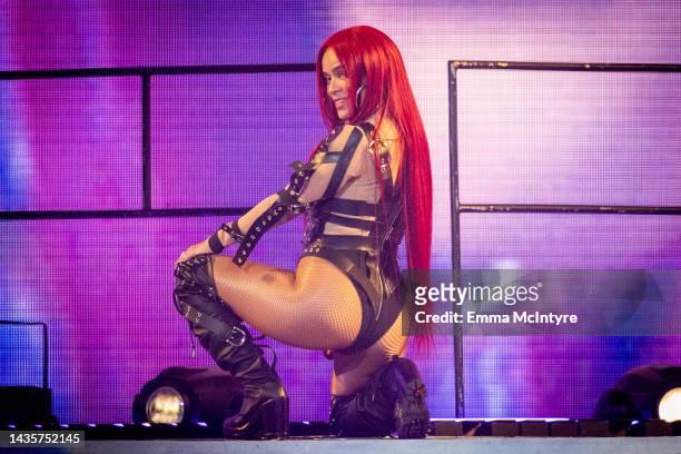 Karol G performs onstage at Crypto.com Arena on October 22, 2022 in Los Angeles, California.