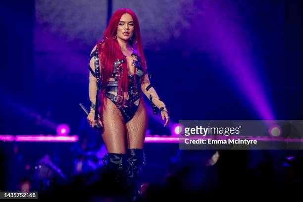 Karol G performs onstage at Crypto.com Arena on October 22, 2022 in Los Angeles, California.
