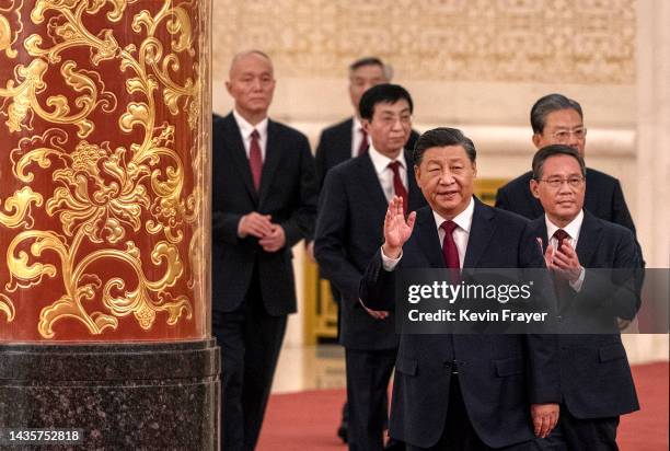 Members of the new Standing Committee of the Political Bureau of the Communist Party of China General Secretary and Chinese President Xi Jinping,...