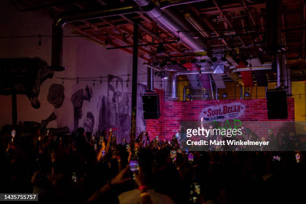 Tyson Ritter of the All-American Rejects performs at Soul Belly BBQ on October 22, 2022 in Las Vegas, Nevada. The band performed in a free show after...