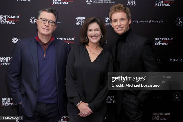 Stephen Colbert, Evie McGee-Colbert and Eddie Redmayne attend a screening of "The Good Nurse" during the 2022 Montclair Film Festival at The Wellmont...