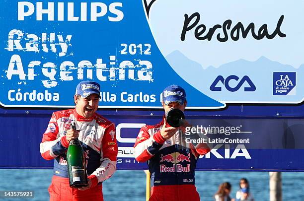 Pilots Sebastien Loeb and Daniel Elena From France during coronation ceremony at the 32 edition of rally Argentina on April 29, 2012 in Cordoba,...