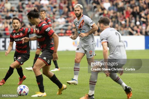 Charles Austin of the Roar in action during the round three A-League Men's match between Western Sydney Wanderers and Brisbane Roar at CommBank...