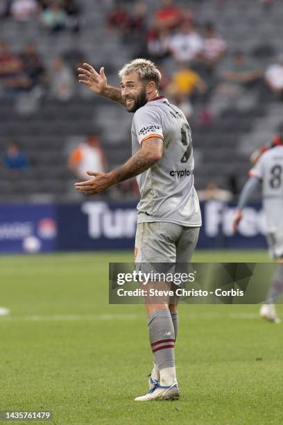 Charles Austin of the Roar during the round three A-League Men's match between Western Sydney Wanderers and Brisbane Roar at CommBank Stadium, on...