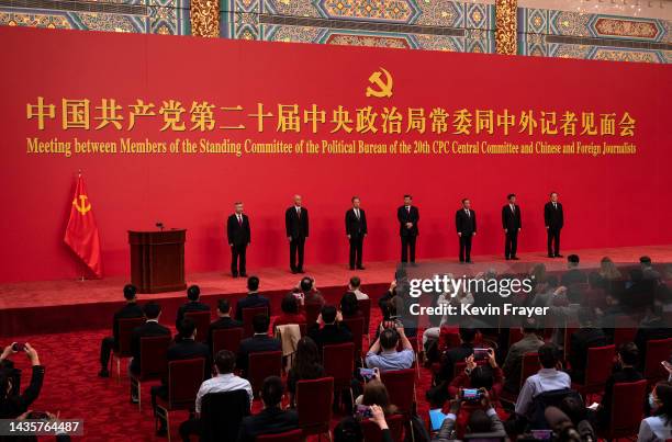 Members of the new Standing Committee of the Political Bureau of the Communist Party of China, General Secretary and Chinese President Xi Jinping,...