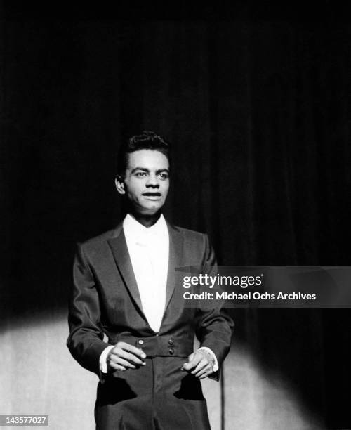 Singer Johnny Mathis performs circa 1956 in Los Angeles, California.