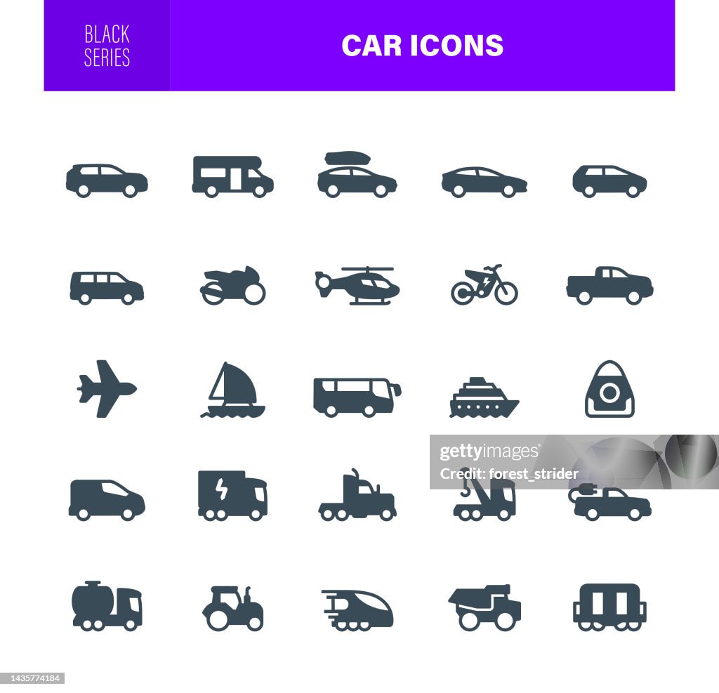 Car Icons Black Silhouette
