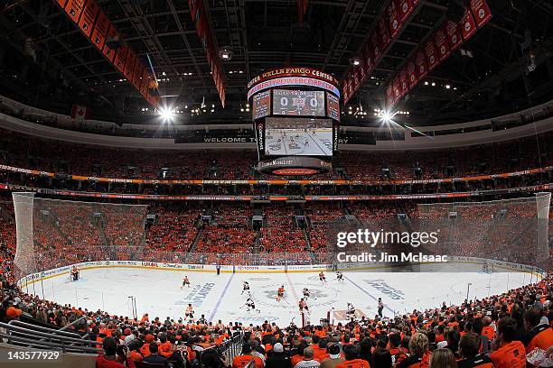 General view as the Philadelphia Flyers play against the New Jersey Devils in Game One of the Eastern Conference Semifinals during the 2012 NHL...