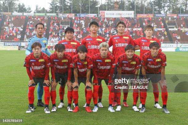 Zweigen Kanazawa players line up for the team photos prior to during the J.LEAGUE Meiji Yasuda J2 42nd Sec. Match between Zweigen Kanazawa and...
