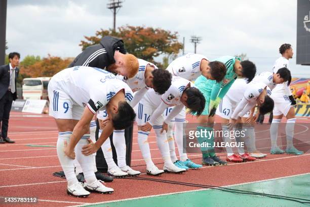Vegalta Sendai players react after their 0-0 draw in the the J.LEAGUE Meiji Yasuda J2 42nd Sec. Match between Blaublitz Akita and Vegalta Sendai at...