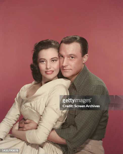 Brigadoon 1954 Gene Kelly and Cyd Charisse embrace for publicity pose from the 1954 musical.