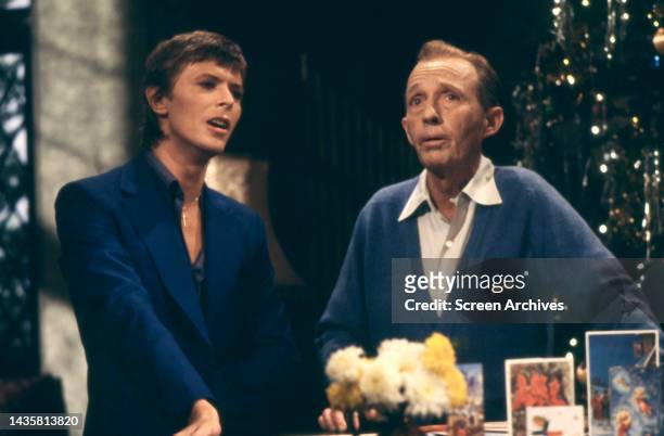 Bing Crosby and David Bowie singing their hit song Little Drummer Boy on TV Christmas Special Merrie Olde Christmas 1977.