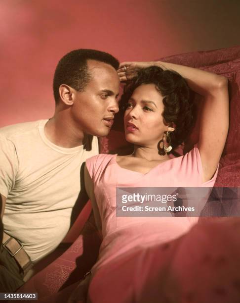 Carmen Jones Dorothy Dandridge and Harry Belafonte in a romantic publicity portrait for the Otto Preminger 1954 film.